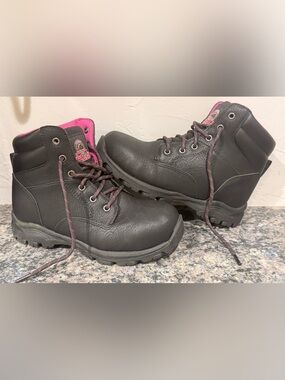 Brahma Bevel Women's Size 6 Work Boots Black Pink Lace Up Steel Toe